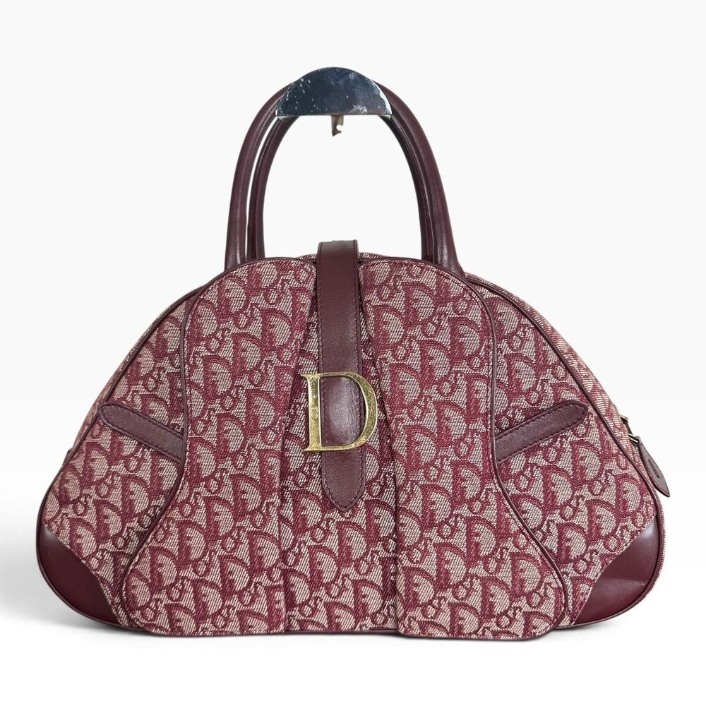 Christian Dior Double Saddle Trotter Satchel Bag  Bordeaux Monogram Italy Lock